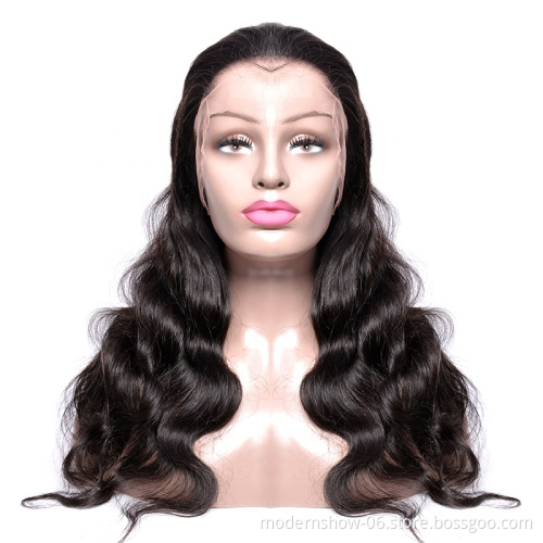 Modern Show Best Quality 180% Density Full Lace Wig Cheap Body Wave Long Lace Wig 100% Virgin Brazilian Human Hair Wig